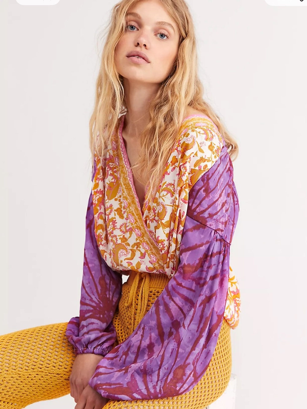 Free People Cruisin Together Tiedye Silky feeling Blouse Worn on Tv